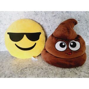 Emoji Pillows Set Of 2 Sunglasses Smile And Poop Lot Poop Can Be A Puppet Or Hat